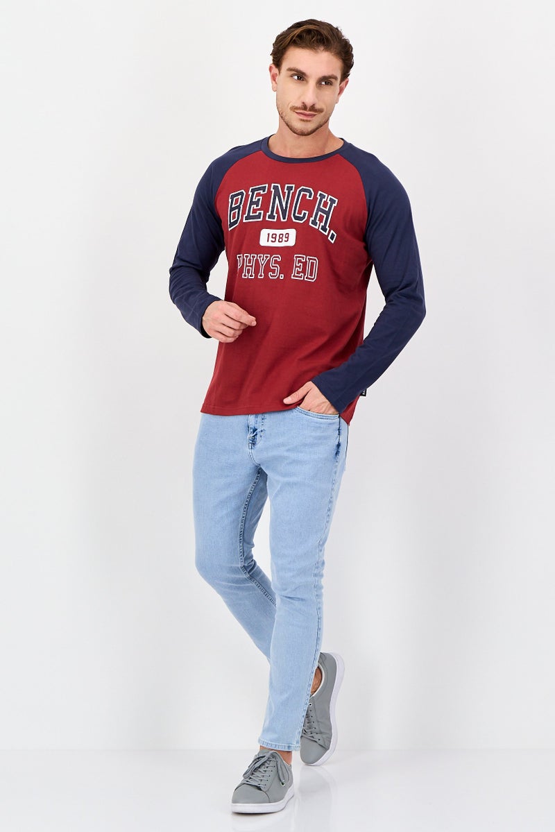 Bench Men Crew Neck Long Sleeve Brand Logo T-Shirts, Red - Image 4